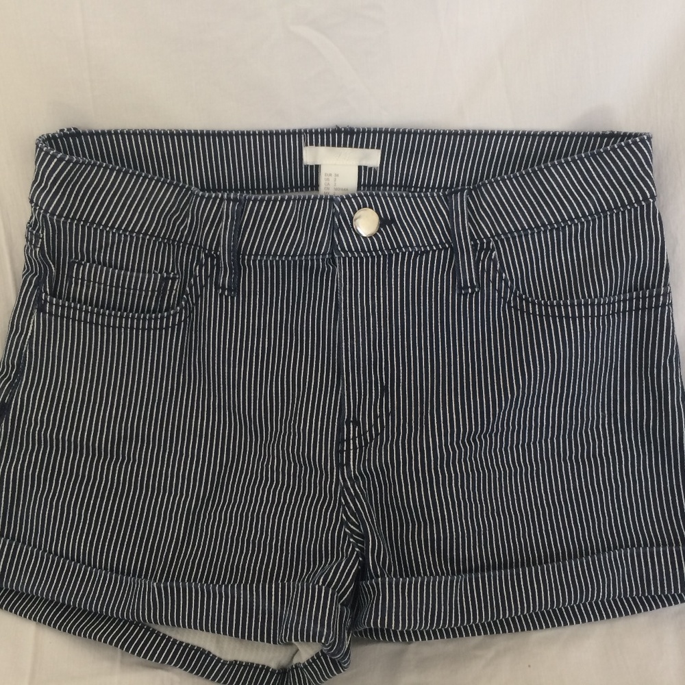 Blue and white striped shorts